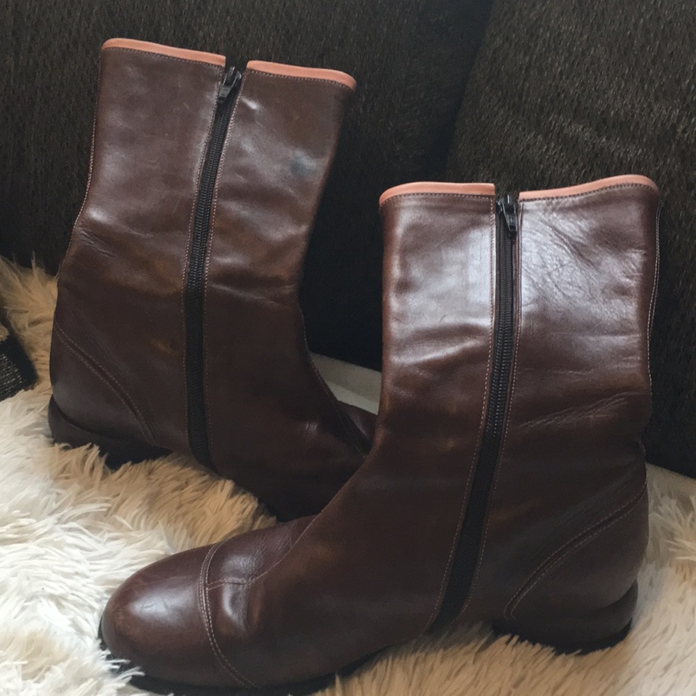 John Flukvog Brown Leather Zip Up Boots